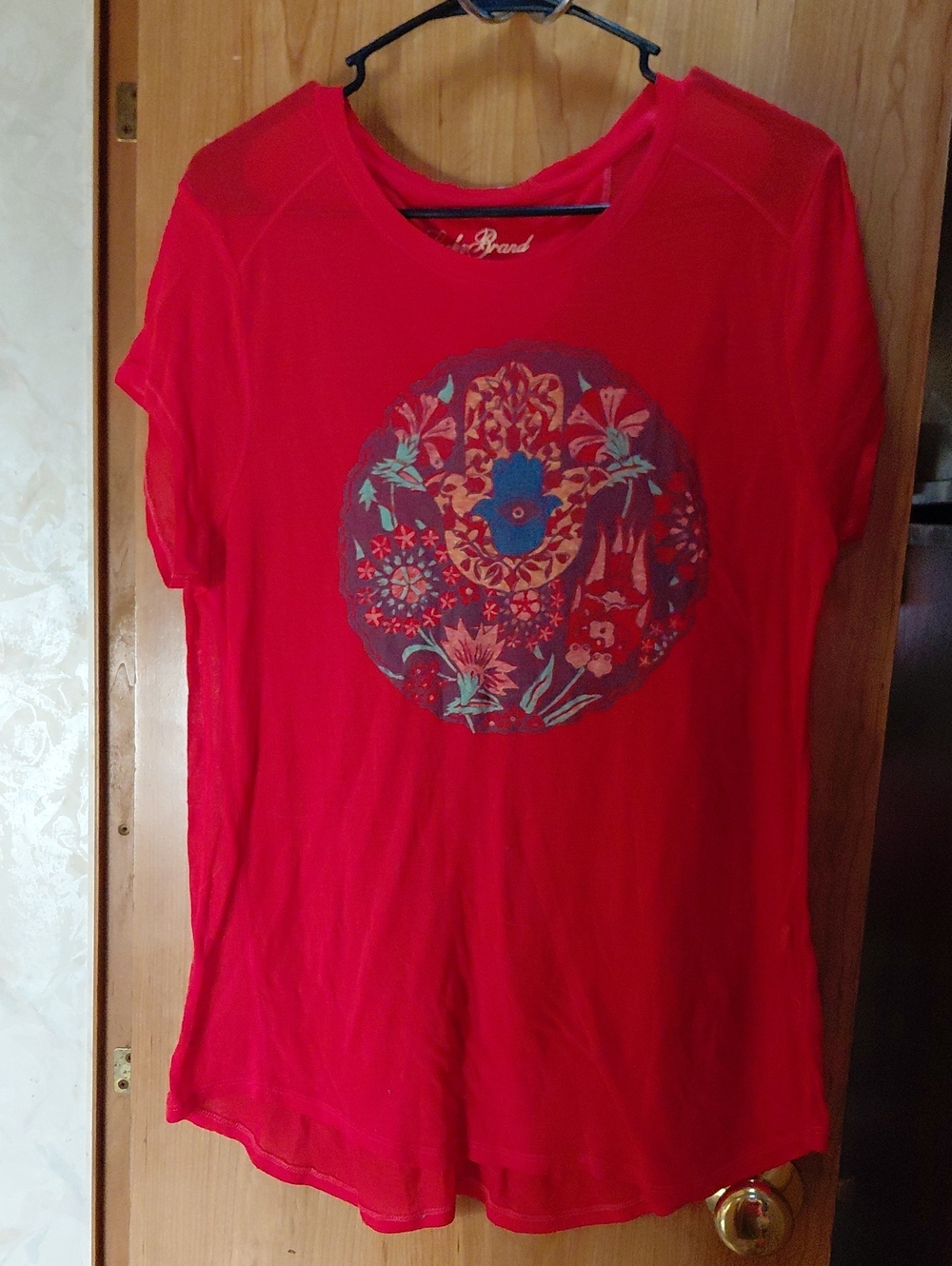 Lucky Brand Red Short-Sleeve Tee with Floral Medallion